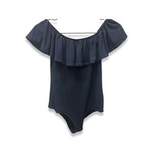 J. Crew Navy Ruffle Off The Shoulder Body Suit